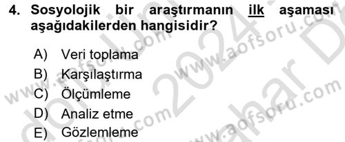 Din Sosyolojisi Dersi 2024 - 2025 Yılı (Vize) Ara Sınav Soruları 4. Soru
