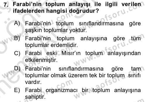 Din Sosyolojisi Dersi 2024 - 2025 Yılı (Vize) Ara Sınav Soruları 7. Soru