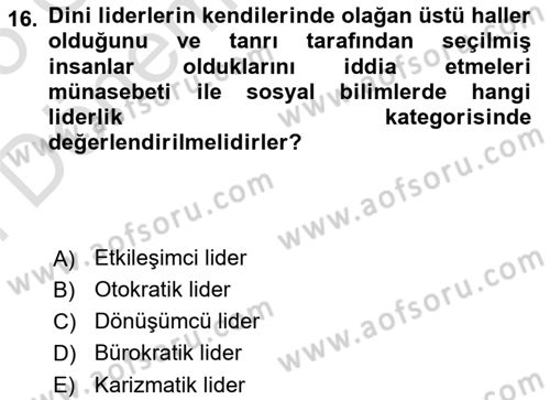 Din Sosyolojisi Dersi 2024 - 2025 Yılı (Final) Dönem Sonu Sınav Soruları 16. Soru