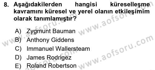 Din Sosyolojisi Dersi 2024 - 2025 Yılı (Final) Dönem Sonu Sınav Soruları 8. Soru