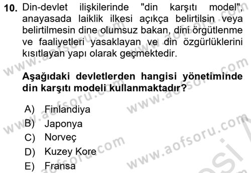Din Sosyolojisi Dersi 2024 - 2025 Yılı Yaz Okulu Sınav Soruları 10. Soru