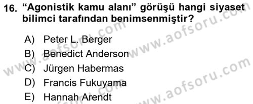 Din Sosyolojisi Dersi 2024 - 2025 Yılı Yaz Okulu Sınav Soruları 16. Soru