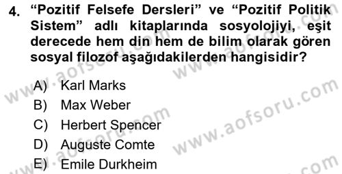 Din Sosyolojisi Dersi 2024 - 2025 Yılı Yaz Okulu Sınav Soruları 4. Soru