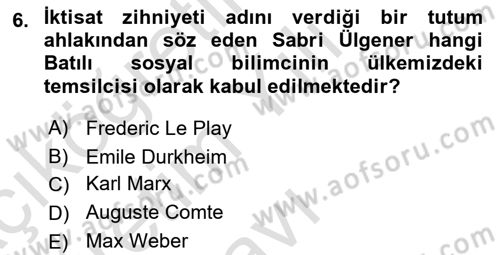 Din Sosyolojisi Dersi 2024 - 2025 Yılı Yaz Okulu Sınav Soruları 6. Soru
