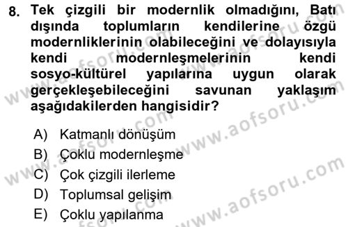 Din Sosyolojisi Dersi 2024 - 2025 Yılı Yaz Okulu Sınav Soruları 8. Soru