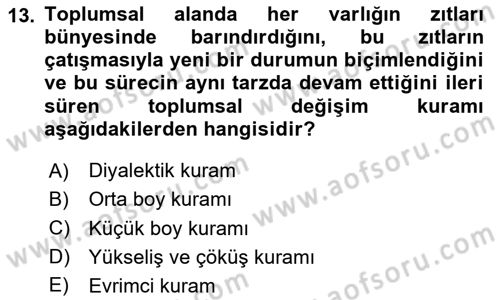 Din Sosyolojisi Dersi 2025 - 2026 Yılı (Vize) Ara Sınav Soruları 13. Soru