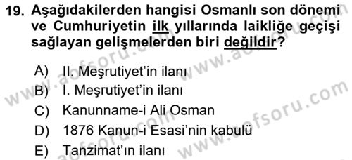 Din Sosyolojisi Dersi 2025 - 2026 Yılı (Vize) Ara Sınav Soruları 19. Soru