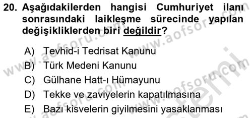 Din Sosyolojisi Dersi 2025 - 2026 Yılı (Vize) Ara Sınav Soruları 20. Soru