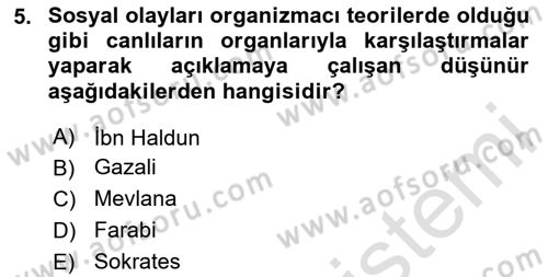 Din Sosyolojisi Dersi 2025 - 2026 Yılı (Vize) Ara Sınav Soruları 5. Soru