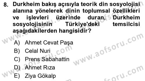 Din Sosyolojisi Dersi 2025 - 2026 Yılı (Vize) Ara Sınav Soruları 8. Soru