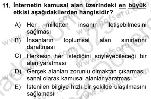 Din Sosyolojisi Dersi 2025 - 2026 Yılı (Final) Dönem Sonu Sınav Soruları 11. Soru