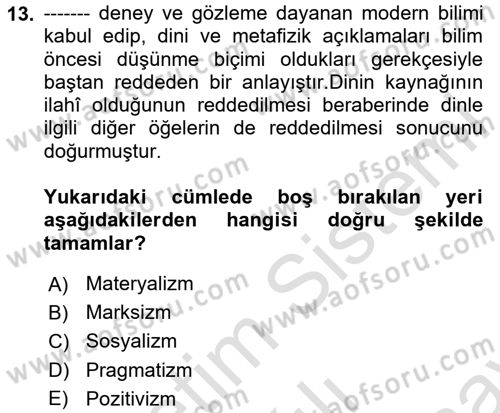 Din Sosyolojisi Dersi 2025 - 2026 Yılı (Final) Dönem Sonu Sınav Soruları 13. Soru