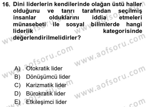 Din Sosyolojisi Dersi 2025 - 2026 Yılı (Final) Dönem Sonu Sınav Soruları 16. Soru