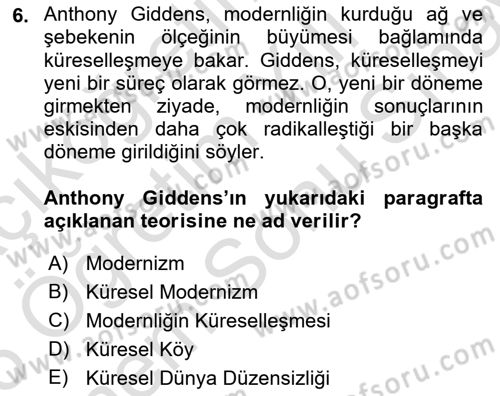 Din Sosyolojisi Dersi 2025 - 2026 Yılı (Final) Dönem Sonu Sınav Soruları 6. Soru