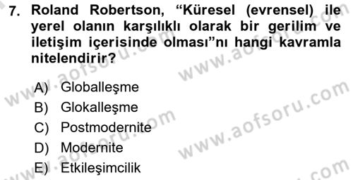 Din Sosyolojisi Dersi 2025 - 2026 Yılı (Final) Dönem Sonu Sınav Soruları 7. Soru