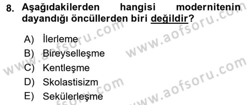 Din Sosyolojisi Dersi 2025 - 2026 Yılı (Final) Dönem Sonu Sınav Soruları 8. Soru