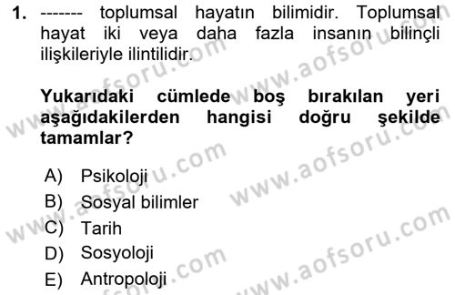 Din Sosyolojisi Dersi 2025 - 2026 Yılı Yaz Okulu Sınav Soruları 1. Soru