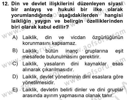 Din Sosyolojisi Dersi 2025 - 2026 Yılı Yaz Okulu Sınav Soruları 12. Soru