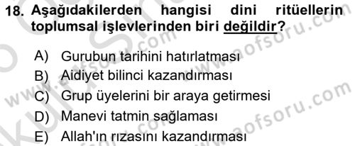 Din Sosyolojisi Dersi 2025 - 2026 Yılı Yaz Okulu Sınav Soruları 18. Soru