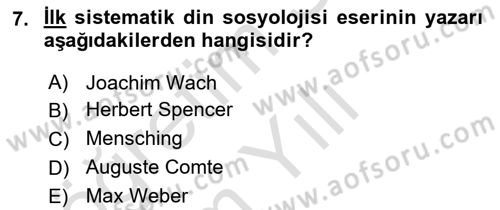 Din Sosyolojisi Dersi 2025 - 2026 Yılı Yaz Okulu Sınav Soruları 7. Soru