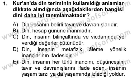 Yaşayan Dünya Dinleri Dersi 2012 - 2013 Yılı (Vize) Ara Sınav Soruları 1. Soru