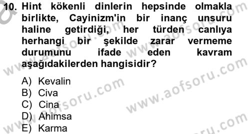 Yaşayan Dünya Dinleri Dersi 2012 - 2013 Yılı (Vize) Ara Sınav Soruları 10. Soru