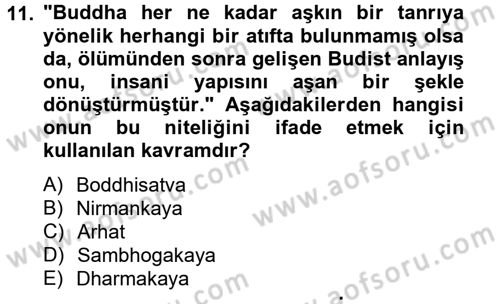 Yaşayan Dünya Dinleri Dersi 2012 - 2013 Yılı (Vize) Ara Sınav Soruları 11. Soru