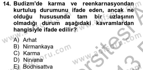 Yaşayan Dünya Dinleri Dersi 2012 - 2013 Yılı (Vize) Ara Sınav Soruları 14. Soru