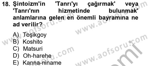 Yaşayan Dünya Dinleri Dersi 2012 - 2013 Yılı (Vize) Ara Sınav Soruları 18. Soru