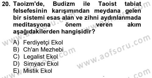 Yaşayan Dünya Dinleri Dersi 2012 - 2013 Yılı (Vize) Ara Sınav Soruları 20. Soru