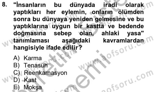 Yaşayan Dünya Dinleri Dersi 2012 - 2013 Yılı (Vize) Ara Sınav Soruları 8. Soru