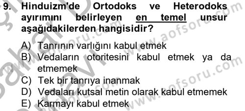 Yaşayan Dünya Dinleri Dersi 2012 - 2013 Yılı (Vize) Ara Sınav Soruları 9. Soru