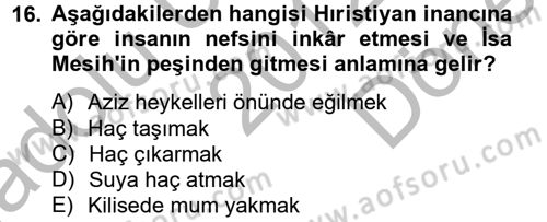 Yaşayan Dünya Dinleri Dersi 2012 - 2013 Yılı (Final) Dönem Sonu Sınav Soruları 16. Soru