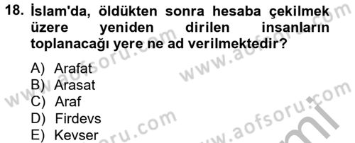 Yaşayan Dünya Dinleri Dersi 2012 - 2013 Yılı (Final) Dönem Sonu Sınav Soruları 18. Soru
