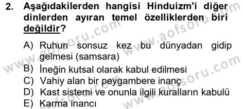 Yaşayan Dünya Dinleri Dersi 2012 - 2013 Yılı (Final) Dönem Sonu Sınav Soruları 2. Soru