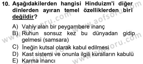 Yaşayan Dünya Dinleri Dersi 2013 - 2014 Yılı (Vize) Ara Sınav Soruları 10. Soru