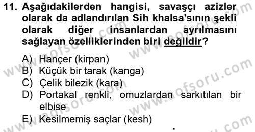 Yaşayan Dünya Dinleri Dersi 2013 - 2014 Yılı (Vize) Ara Sınav Soruları 11. Soru