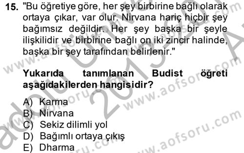Yaşayan Dünya Dinleri Dersi 2013 - 2014 Yılı (Vize) Ara Sınav Soruları 15. Soru