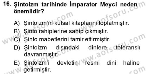 Yaşayan Dünya Dinleri Dersi 2013 - 2014 Yılı (Vize) Ara Sınav Soruları 16. Soru