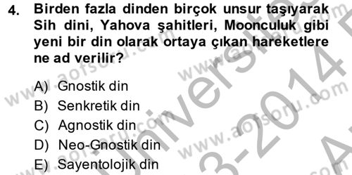 Yaşayan Dünya Dinleri Dersi 2013 - 2014 Yılı (Vize) Ara Sınav Soruları 4. Soru