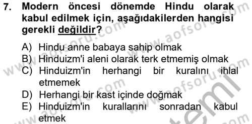 Yaşayan Dünya Dinleri Dersi 2013 - 2014 Yılı (Vize) Ara Sınav Soruları 7. Soru