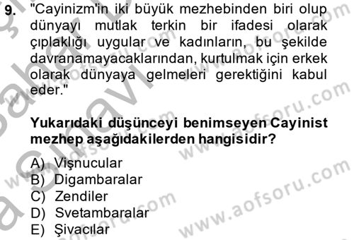 Yaşayan Dünya Dinleri Dersi 2013 - 2014 Yılı (Vize) Ara Sınav Soruları 9. Soru