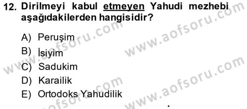 Yaşayan Dünya Dinleri Dersi 2013 - 2014 Yılı (Final) Dönem Sonu Sınav Soruları 12. Soru