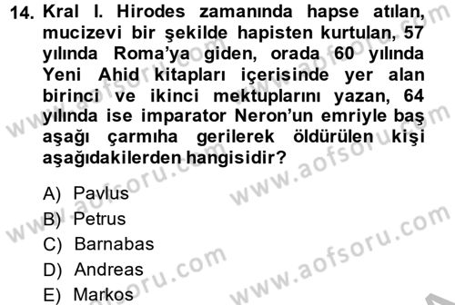 Yaşayan Dünya Dinleri Dersi 2013 - 2014 Yılı (Final) Dönem Sonu Sınav Soruları 14. Soru