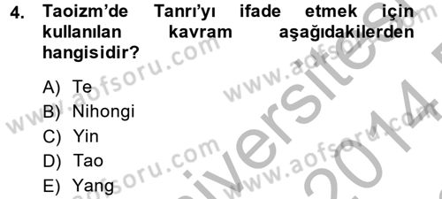 Yaşayan Dünya Dinleri Dersi 2013 - 2014 Yılı (Final) Dönem Sonu Sınav Soruları 4. Soru