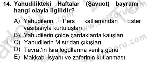 Yaşayan Dünya Dinleri Dersi 2013 - 2014 Yılı Tek Ders Sınav Soruları 14. Soru