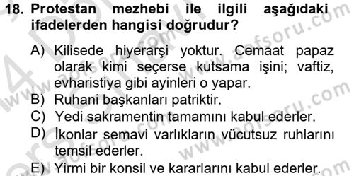 Yaşayan Dünya Dinleri Dersi 2013 - 2014 Yılı Tek Ders Sınav Soruları 18. Soru