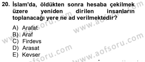 Yaşayan Dünya Dinleri Dersi 2013 - 2014 Yılı Tek Ders Sınav Soruları 20. Soru