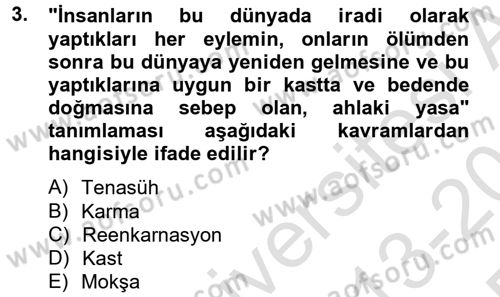 Yaşayan Dünya Dinleri Dersi 2013 - 2014 Yılı Tek Ders Sınav Soruları 3. Soru
