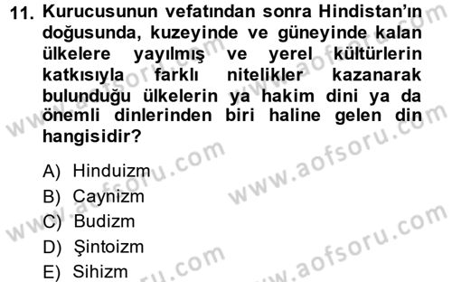 Yaşayan Dünya Dinleri Dersi 2014 - 2015 Yılı (Vize) Ara Sınav Soruları 11. Soru